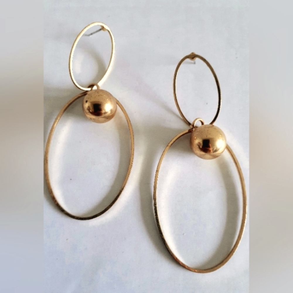 2/$15! Gold dangle ball & hoop statement earrings